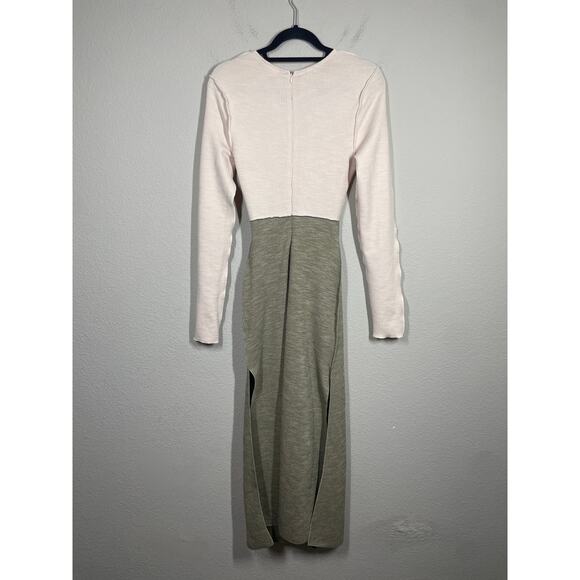 Song of Style Small Ezra Midi Dress Green Combo Ruched Front Ribbed Long Sleeves - Picture 4 of 11